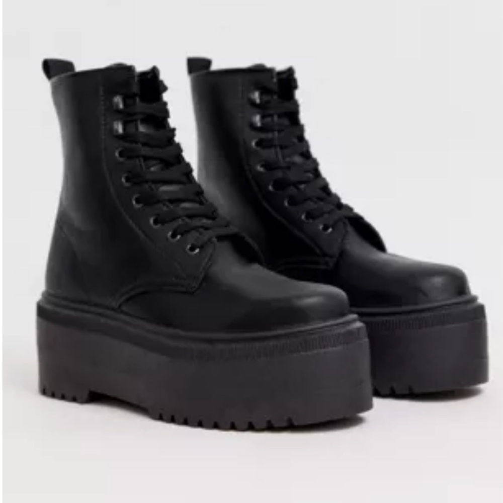 Black Platform Chunky Lace Up Boots